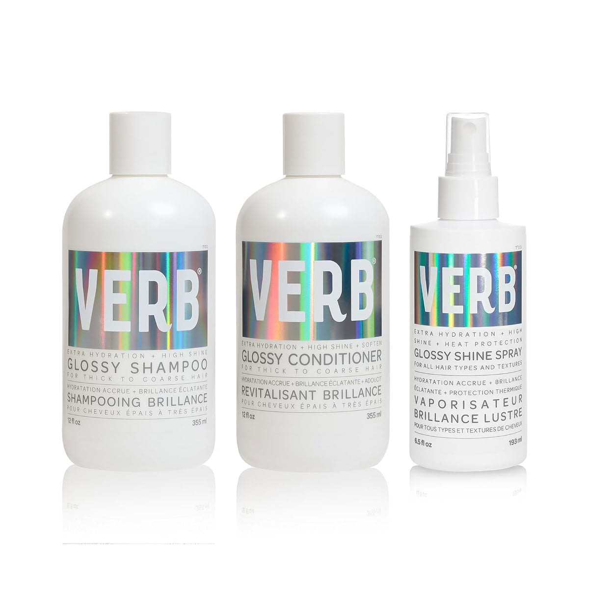 VERB Glossy Shampoo Conditioner & Shine Spray Bundle 12