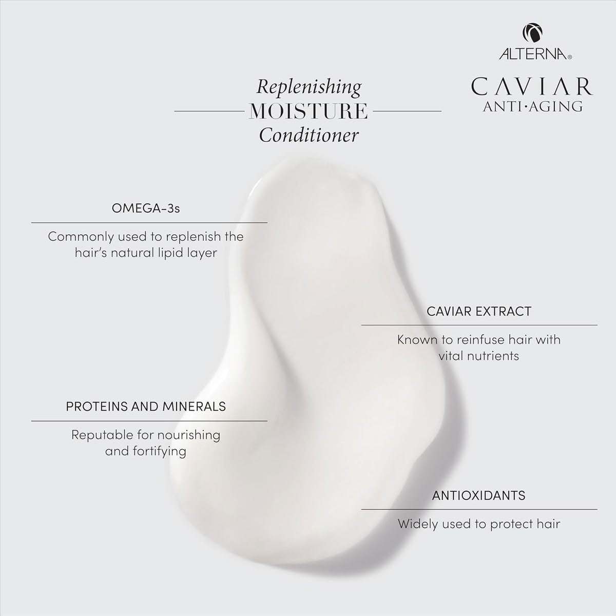 Replenishing Moisture Conditioner with Alterna Caviar Anti-Aging branding on a white background